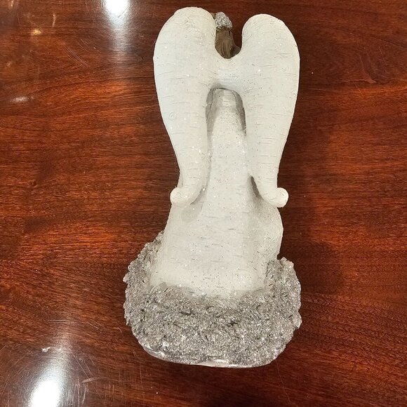 Vintage Transpac Silver Glitter Angel Figurine Handcrafted Resin Holiday Décor - Picture 2 of 8